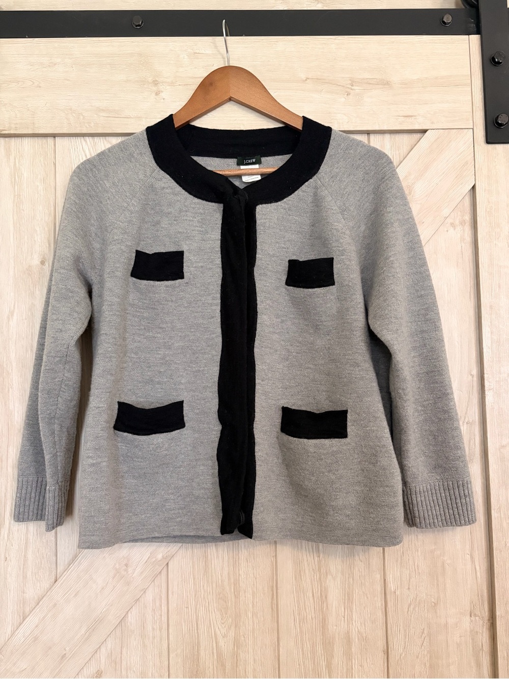 J. Crew Gray Sweater Jacket with Black Trim and Pockets